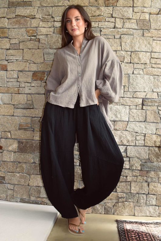 Hush Pillow Cotton Nero Boyfriend Shirt Earth
